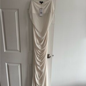 AFRM Cream Ruched Sleeveless Gown